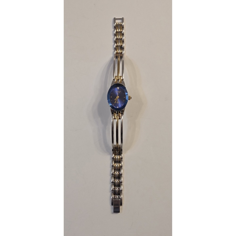 Blue Dial Armitron Diamond Now Watch for Women Silver & Gild Tone 7" New Battery - Picture 4 of 5